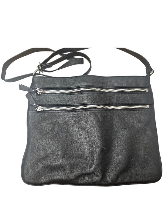 margot Handbags - Margot Women's Large Black Leather Crossbody 3 Zipper  Purse Black 13 x 12
